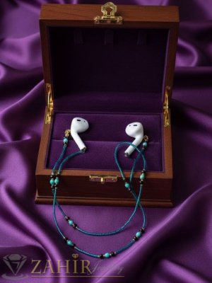  Мултифункционална верижка 3-в-1 в дълбок петролен нюанс, декорирана с тюркоазени акценти и черни кристали, дълга 76 см - N1700